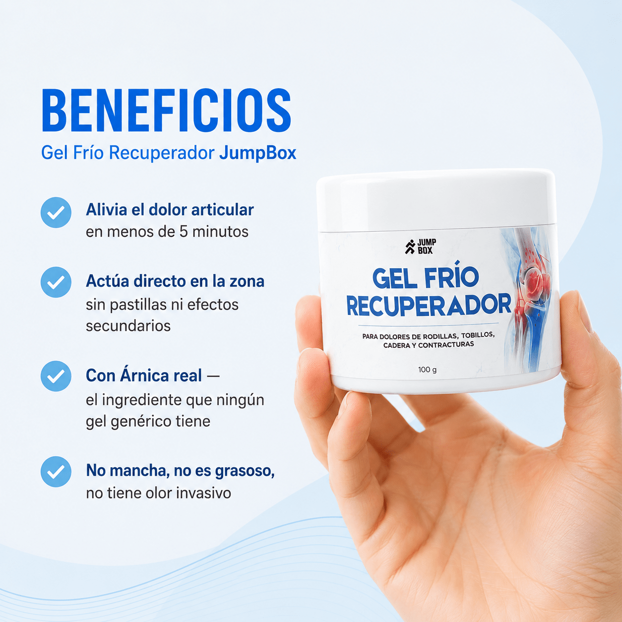 Gel Frío Recuperador Para Dolores Articulares y Musculares 100g. - Nico de Jump Box