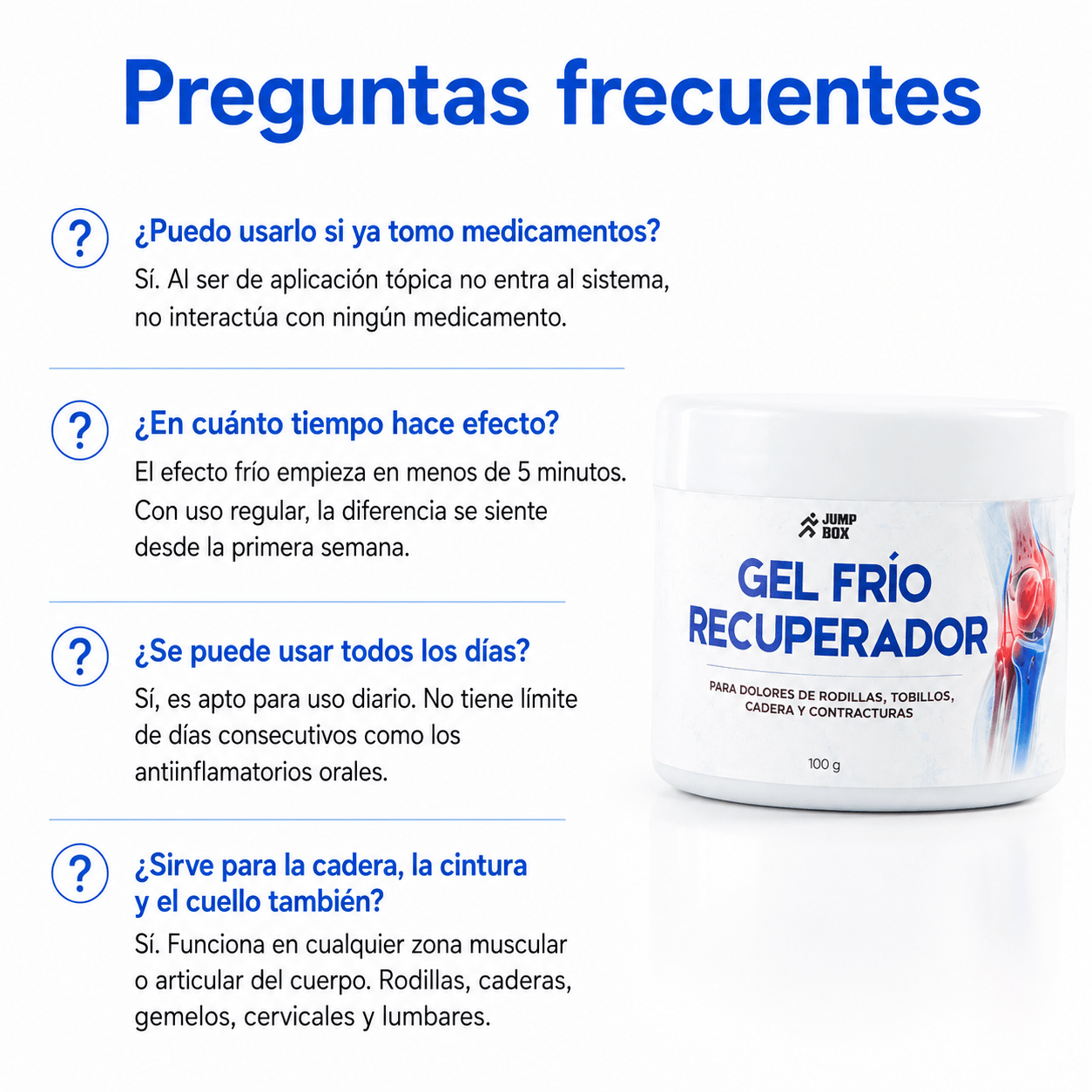 Gel Frío Recuperador Para Dolores Articulares y Musculares 100g. - Nico de Jump Box