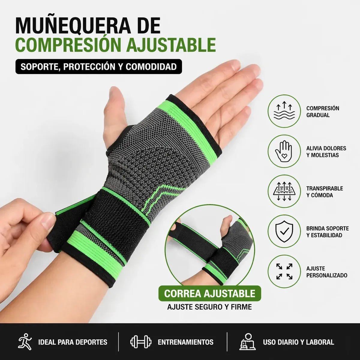 Muñequera Ajustable con Velcro y Soporte de Palma - Nico de Jump Box