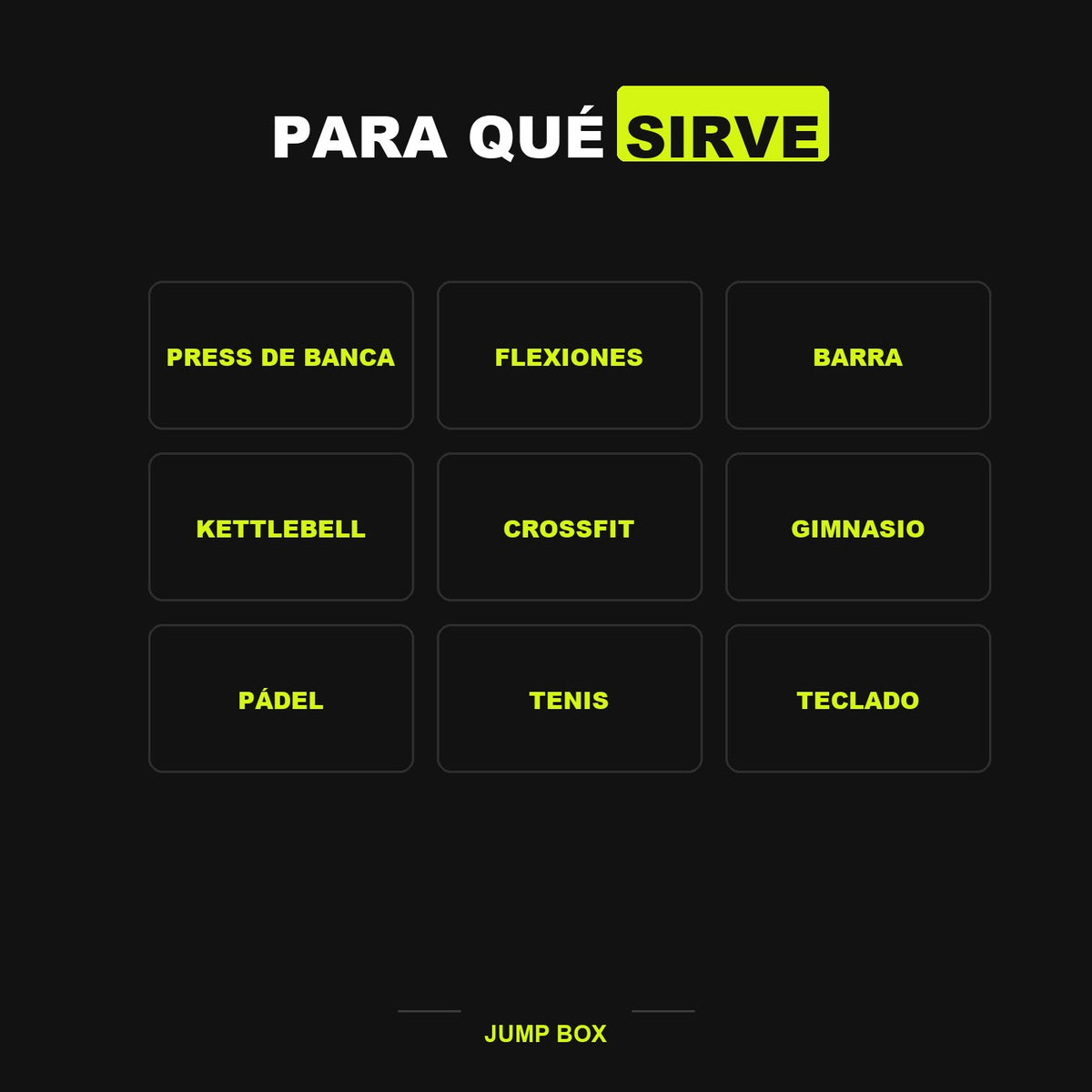 Para que sirve: press de banca, flexiones, barra, kettlebell, crossfit, gimnasio, padel, tenis y teclado
