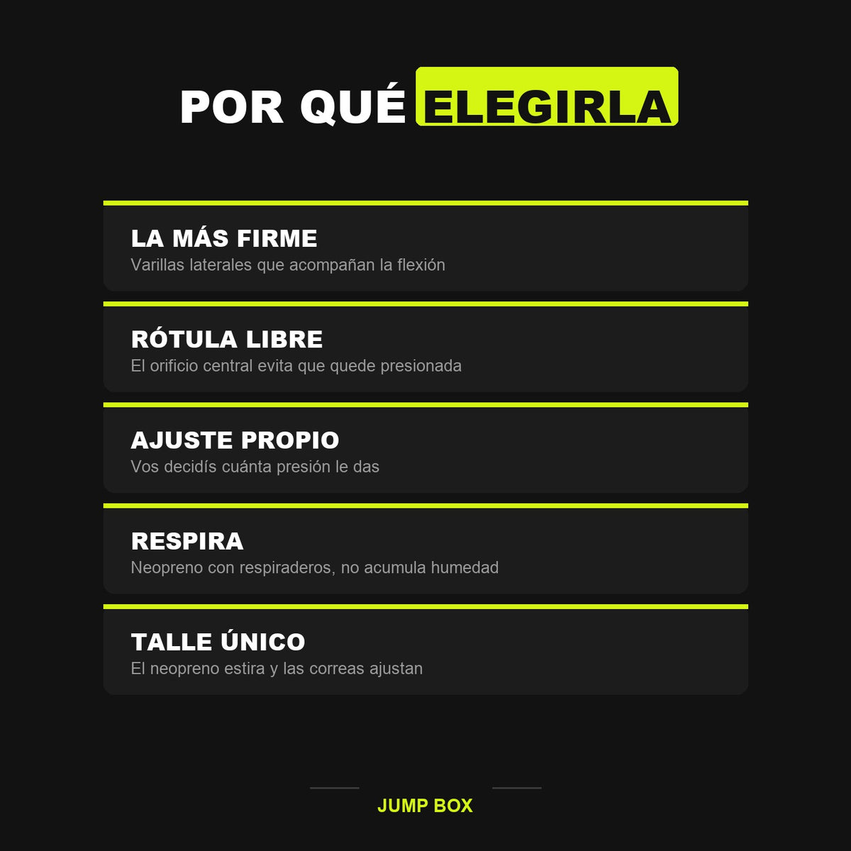Por que elegirla: la mas firme, rotula libre, ajuste propio, respira, talle unico